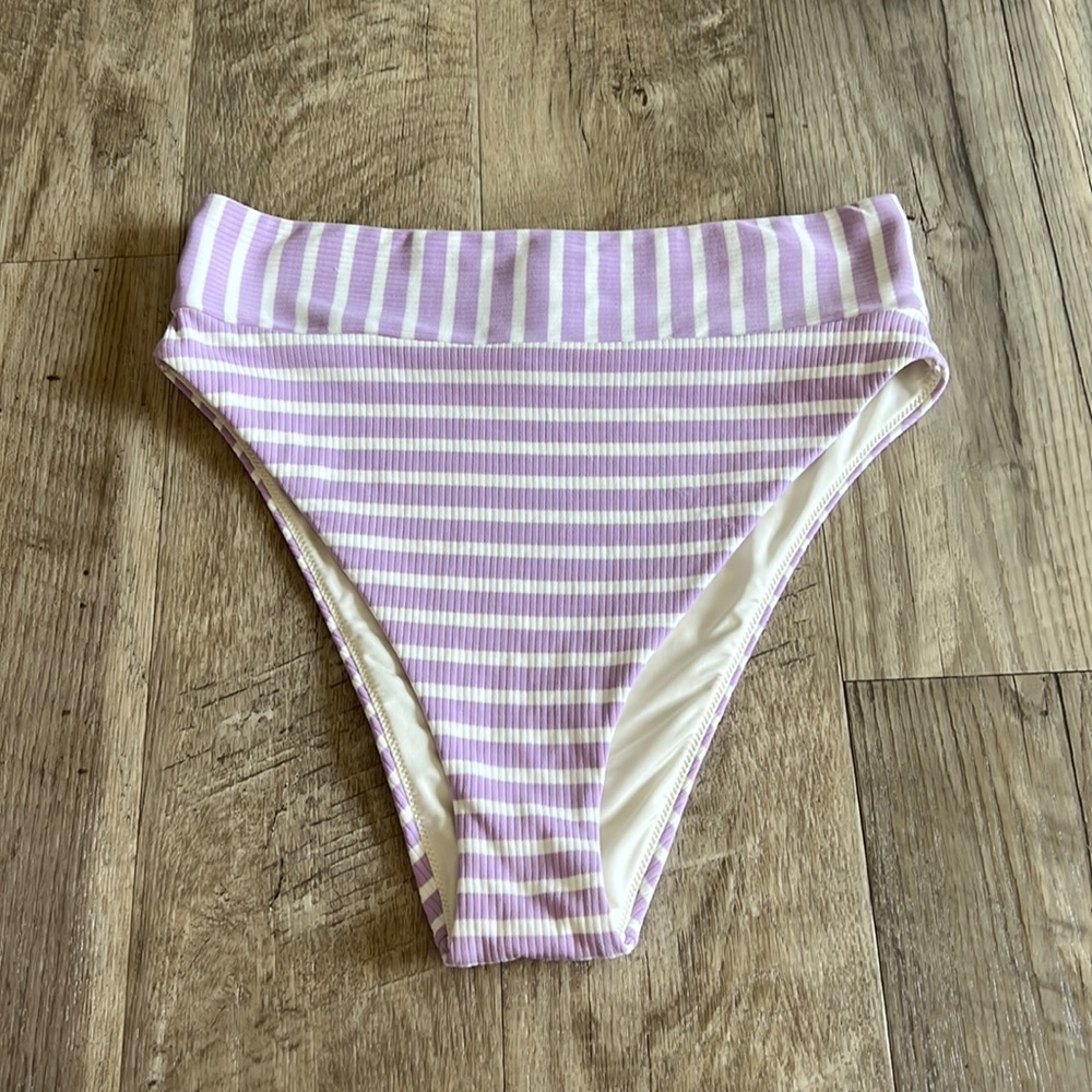 aerie Purple and White Striped Bikini Bottom.